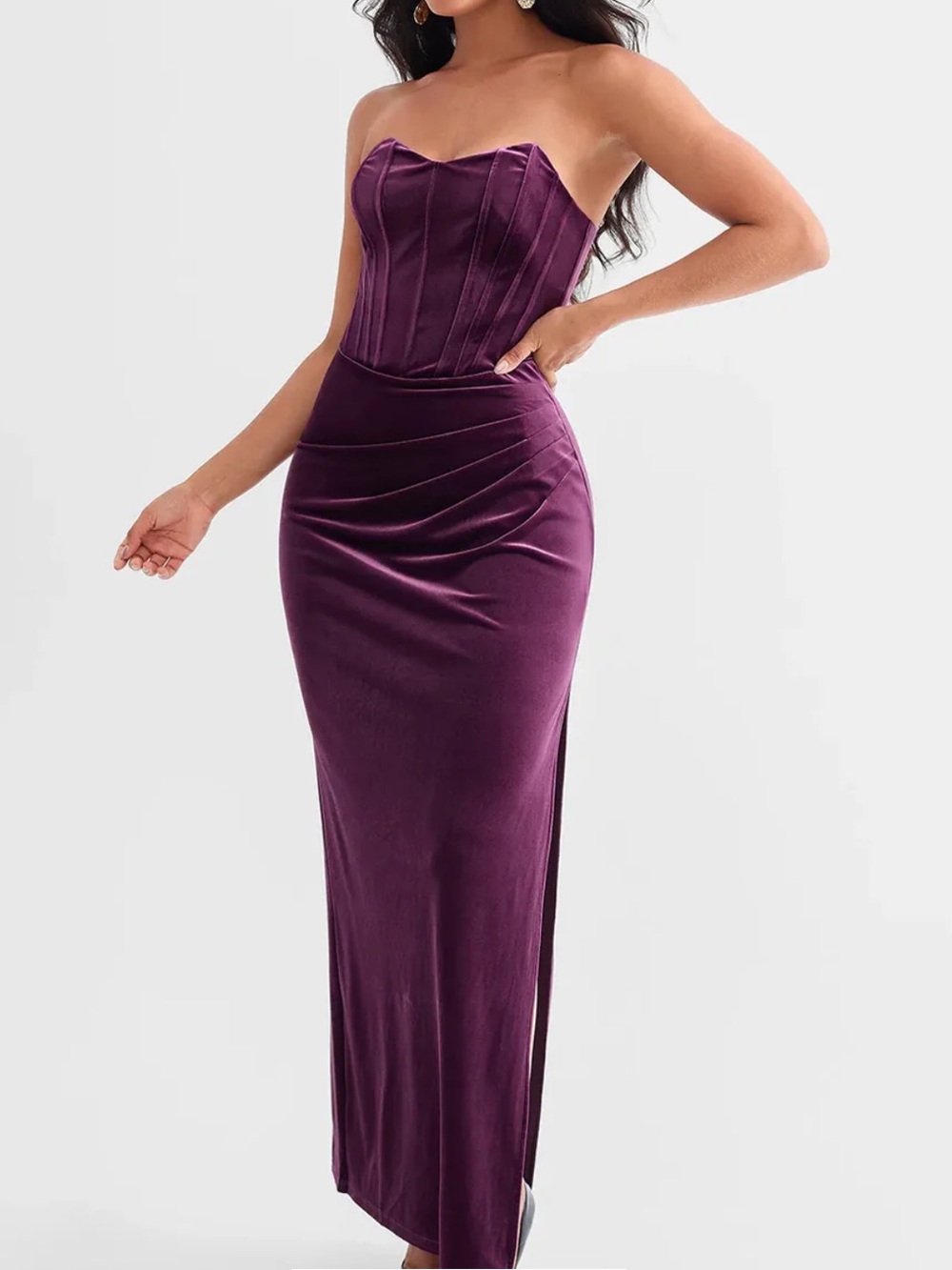 POPILUSH Strapless Velvet Ruched Sculpting Corset Gown